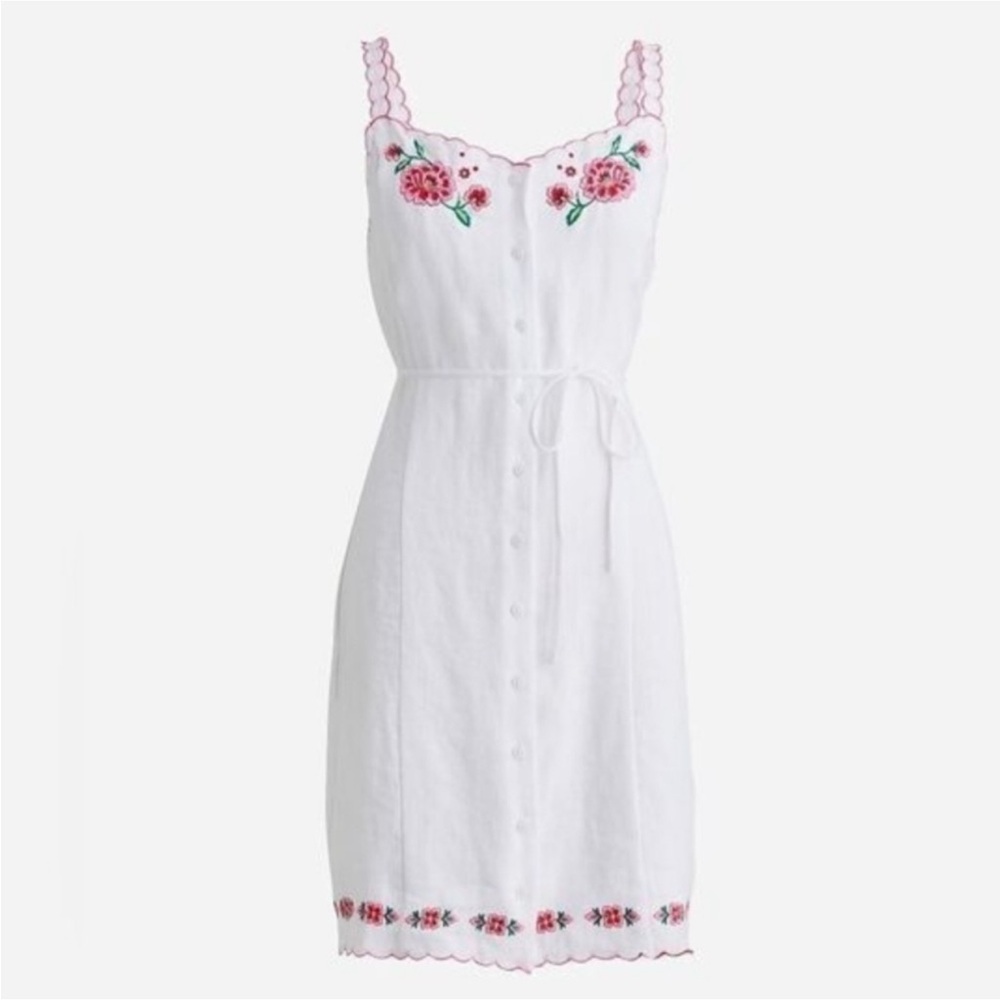 J. Crew Floral Embroidered Linen White Dress
